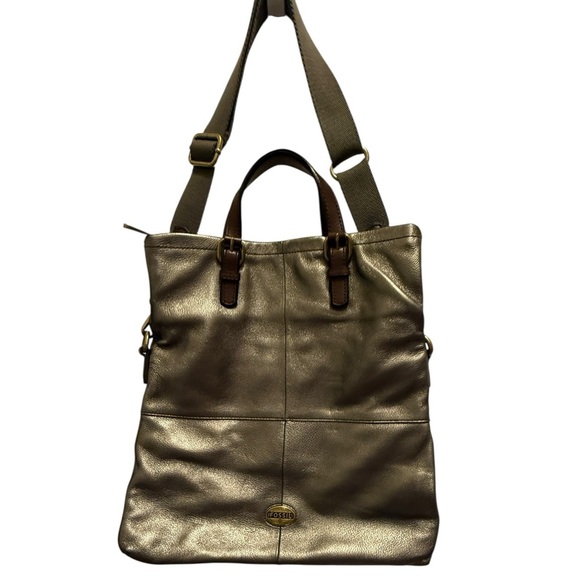 Fossil 
FOSSIL EXPLORER Foldover
Crossbody Messenger.. Shimmering Gold Tote Bag - Picture 1 of 16